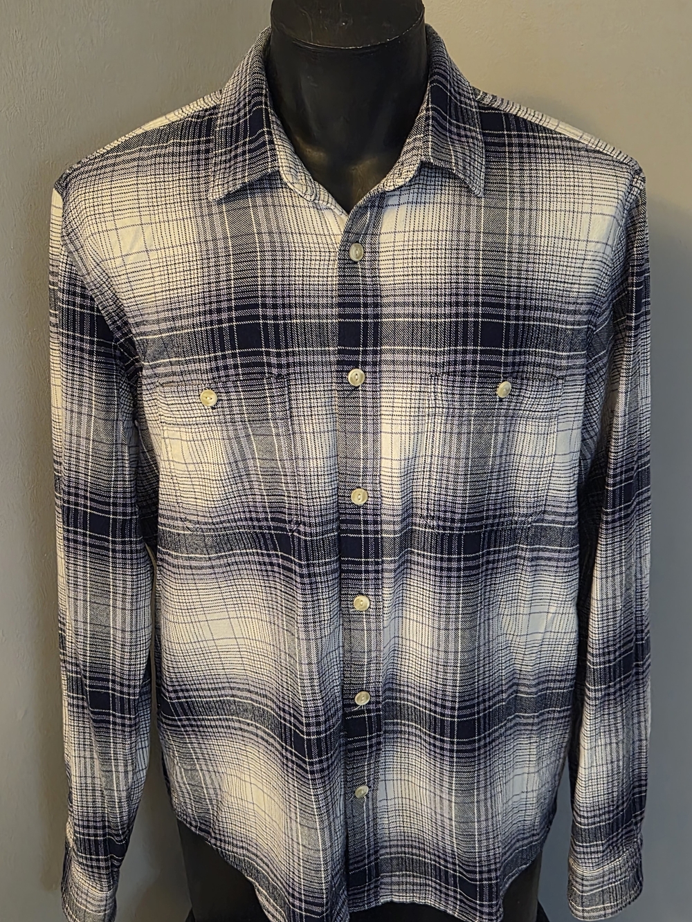 GAP Navy and White Plaid Button-Down Shirt